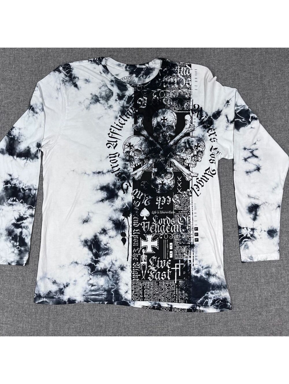 Affliction Live Fast Skull Design Long Sleeve TShirt 2XL Rinestone Accents